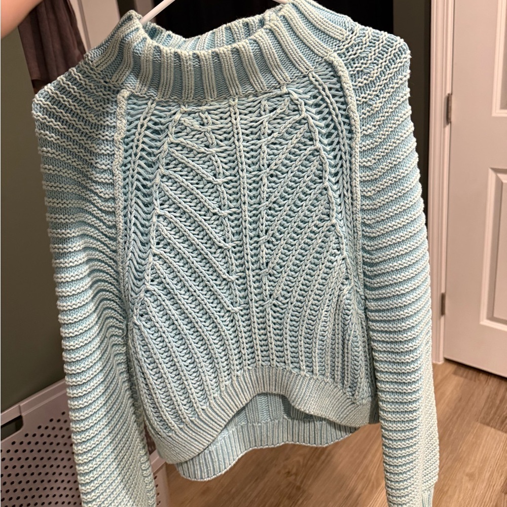 Free People Light Blue Cable Knit Cowl Neck Sweater